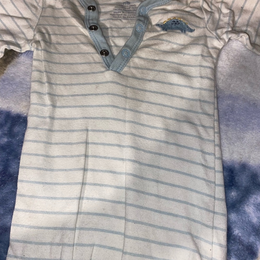 No callouts, white with blue stripes baby boys newborn gown with embroidereddino